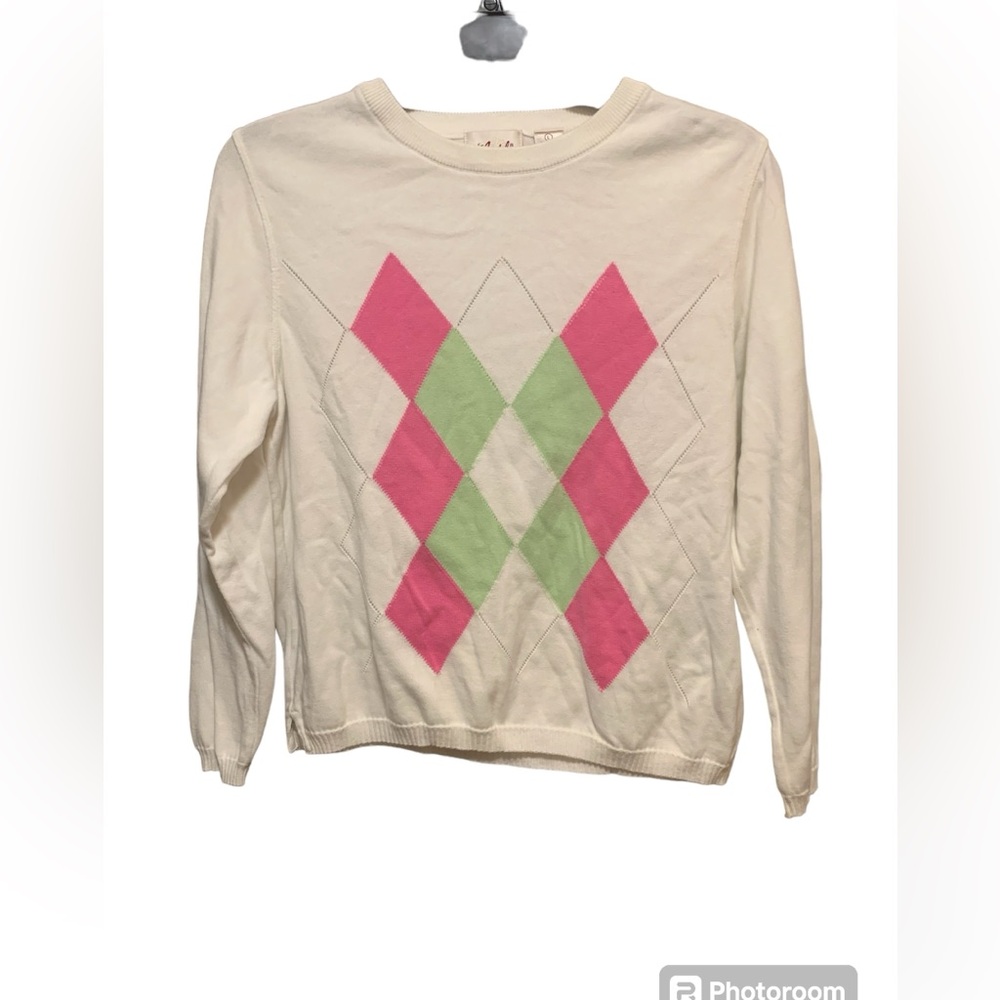 ELAMDLE size Large Argyle size Large 100% cotton knit‎ sweater